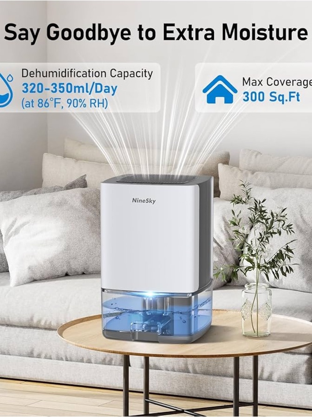 NineSky Compact White & Blue Dehumidifier - Picture 3 of 3